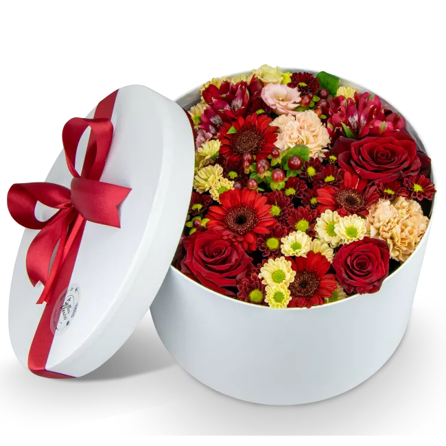 Box červených květin zavřený